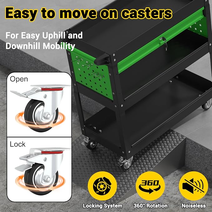 3 Tier Rolling Tool Cart on Wheels, 550 LBS Tool Cart - Image 5