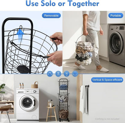 Laundry Basket on Wheels, 3 Tier Large Laundry Hampers, 10.4 * 13 * 48.4inch - Image 7