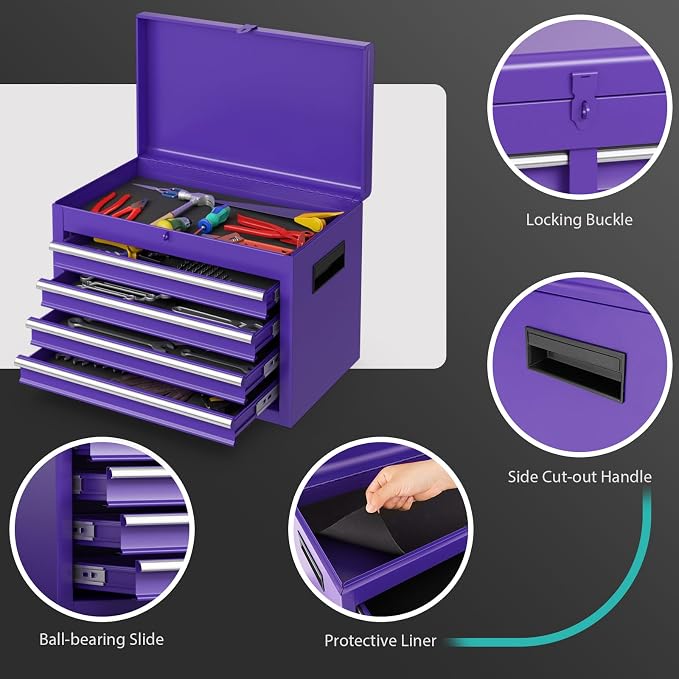 Goplus Purple Tool Chest, 5 Drawers Rolling Tool Cabinet w/Detachable Top - Image 7
