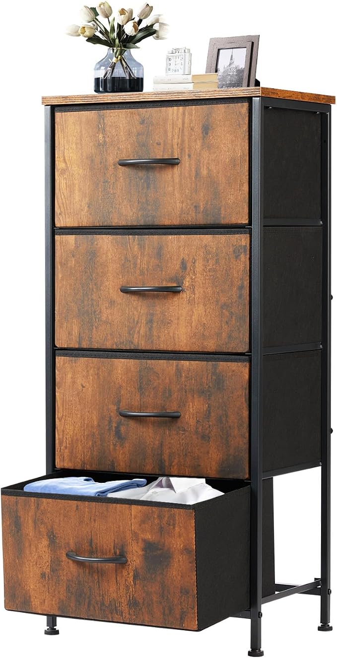 DUMOS Nightstand with 4 Drawers Bedside Table with Removable Fabric Bins Sturdy by DumosLifestyle