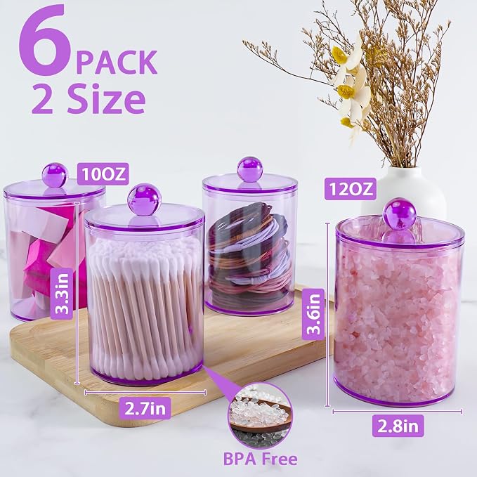 6 Pack Qtip Holder, Canister Apothecary Jar Set, Bathroom Jars - Image 2