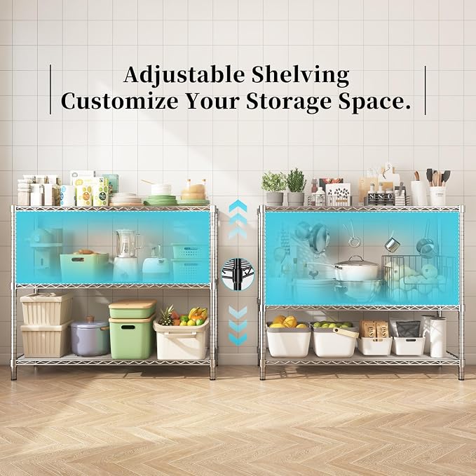 Storage Shelves, 3-Tier Adjustable Metal Industrial Utility Shelf Rack - Image 4