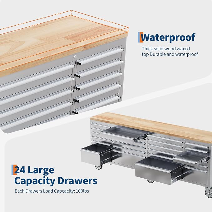 GarveeTech 96-Inch Heavy-Duty Rolling Tool Chest & Mobile Workbench, 24 Drawers - Image 5
