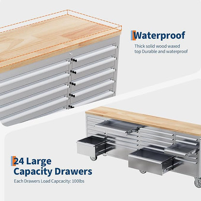 GarveeTech 96-Inch Heavy-Duty Rolling Tool Chest & Mobile Workbench, 24 Drawers - Image 5