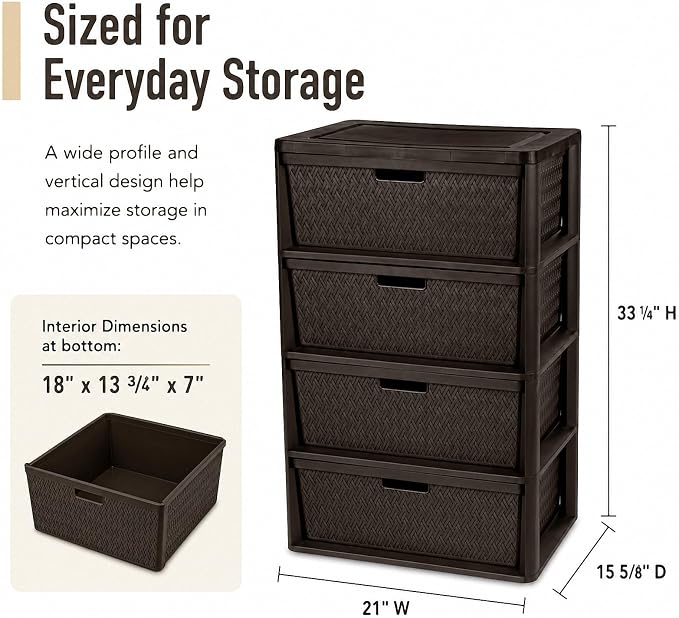 Wide 4-Drawer Plastic Storage Tower, Cross-Weave Floor Cabinet, tool-free - Image 3