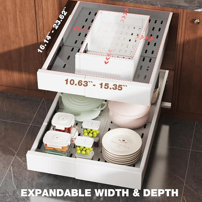 2 Pack Pull Out Cabinet Organizer Expandable Width and Depth, Slide Out Drawers - Image 3