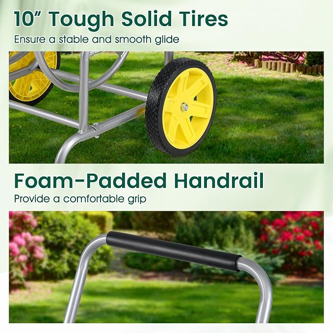 Goplus Garden Hose Reel Cart, 230ft 5/8" or 300ft 1/2" Heavy-Duty Metal Hose - Image 8
