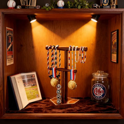 Wooden Baseball & Softball Drip Necklace Holder, Championship Ring Display Stand - Image 4