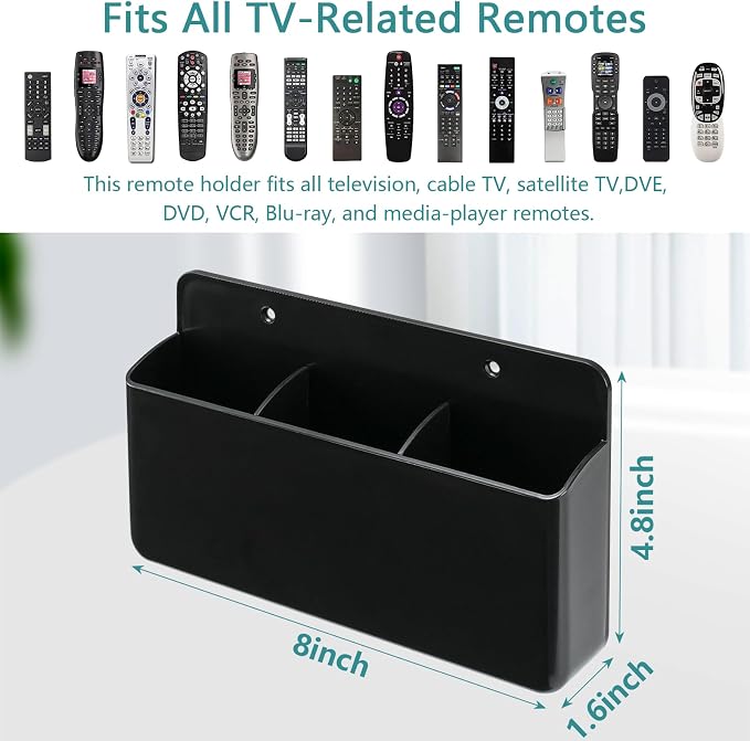 3 Slot Remote Control Holder, TV Remote Holder Wall Pen Storage Accessories - Image 2