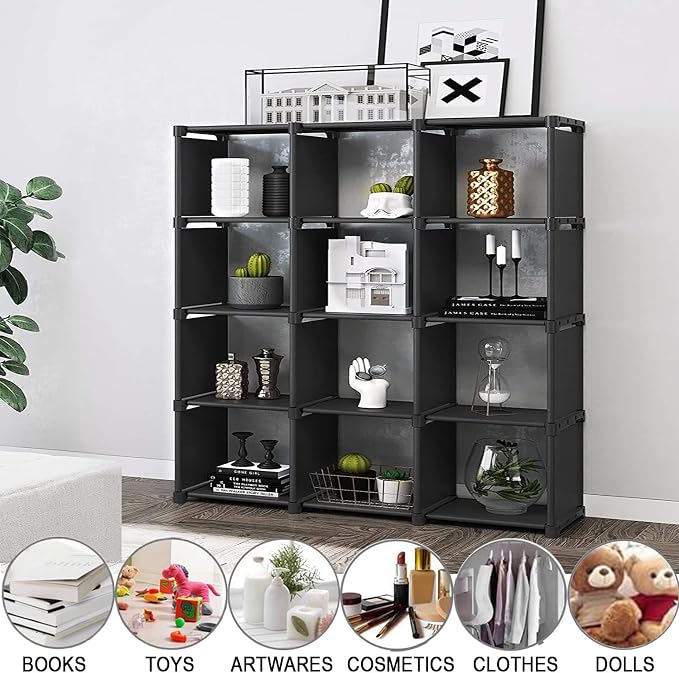 12 Cube Storage Organizer Book Shelves, DIY Open Stackable Bookshelf, Extra - Image 3