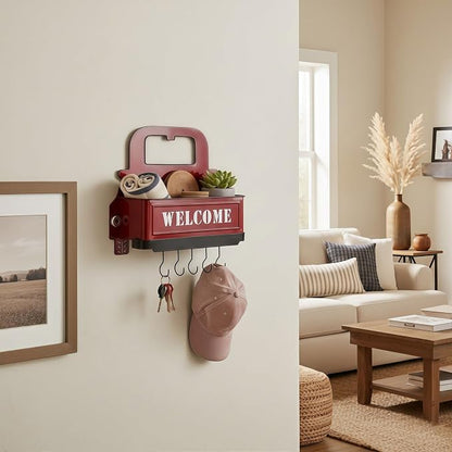 Truck Farmhouse Key Rack & Rustic Metal Wall Planter, Wall Mounted Flower Pot - Image 6