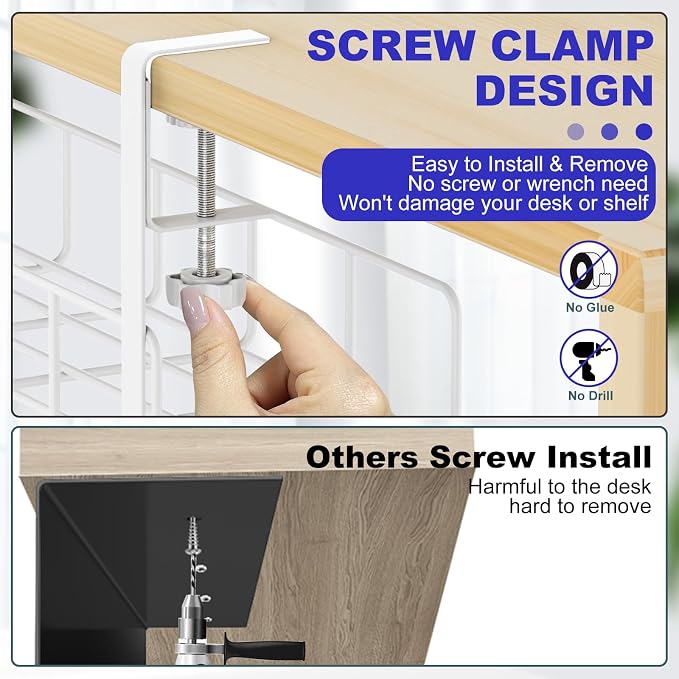 15.7” Under Desk Cable Management Tray, No Drill Heavy Duty Steel Standing Desk - Image 3