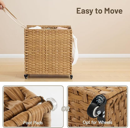 Laundry Hamper with Wheels, 39.6 Gallon Rolling Laundry Basket with Lid - Image 6