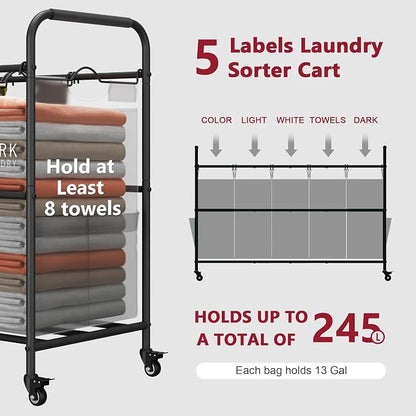 Tajsoon Laundry Sorter, Laundry Hamper 5 Section - Image 3