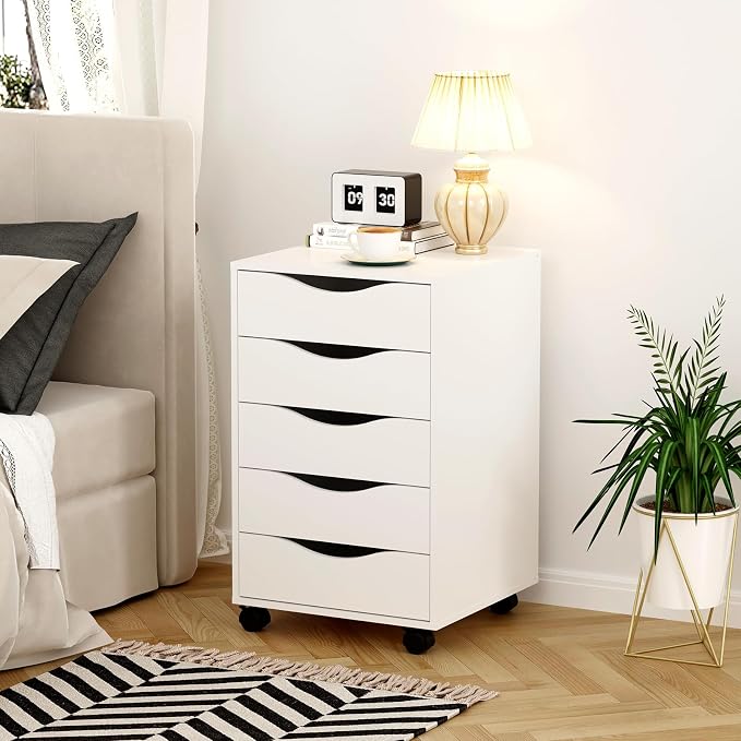 QDSSDECO 5 Drawer Chest Wood File Cabinet Rolling Storage Dresser - Image 2