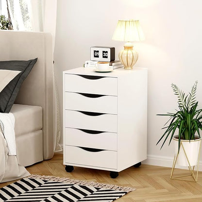 QDSSDECO 5 Drawer Chest Wood File Cabinet Rolling Storage Dresser - Image 2