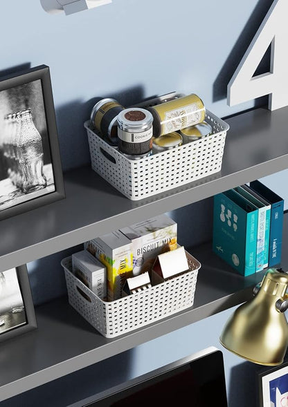 WYT Woven Plastic Storage Baskets, 6 Pack White Weave Bins Organizer, 10.1" x - Image 8