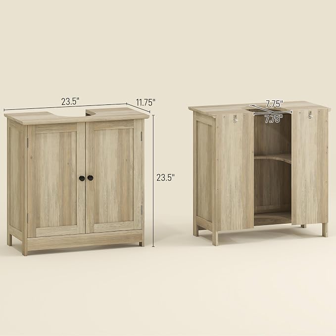 HOMCOM Under Sink Bathroom Cabinet, Pedestal Sink Storage Cabinet - Image 3