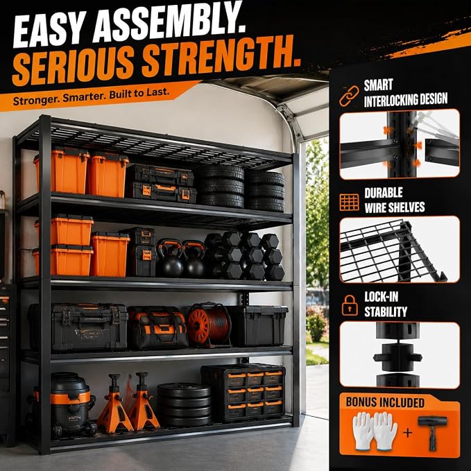 PRESTELION Garage Shelving 3000LBS Garage Storage Shelves 5-Tier Heavy Duty - Image 8