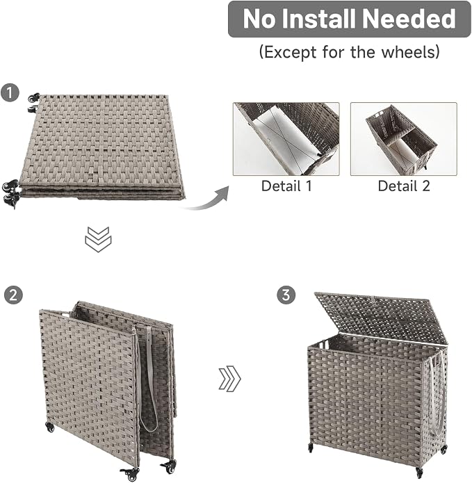 Laundry Hamper with Wheels, 34.3 Gallon Rolling Laundry Basket with Lid - Image 8