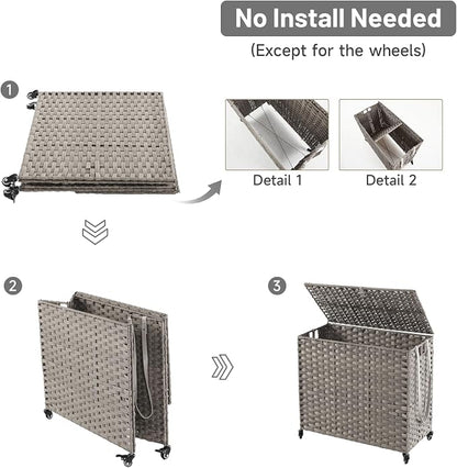 Laundry Hamper with Wheels, 34.3 Gallon Rolling Laundry Basket with Lid - Image 8