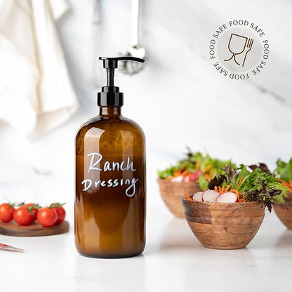 32 Ounce Glass Pump Dispenser Bottle, Large Amber Container - Image 6