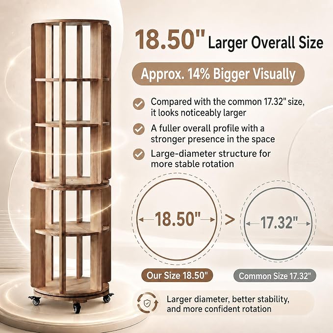 Larger Solid Wood Rotating Bookshelf Tower - Image 5