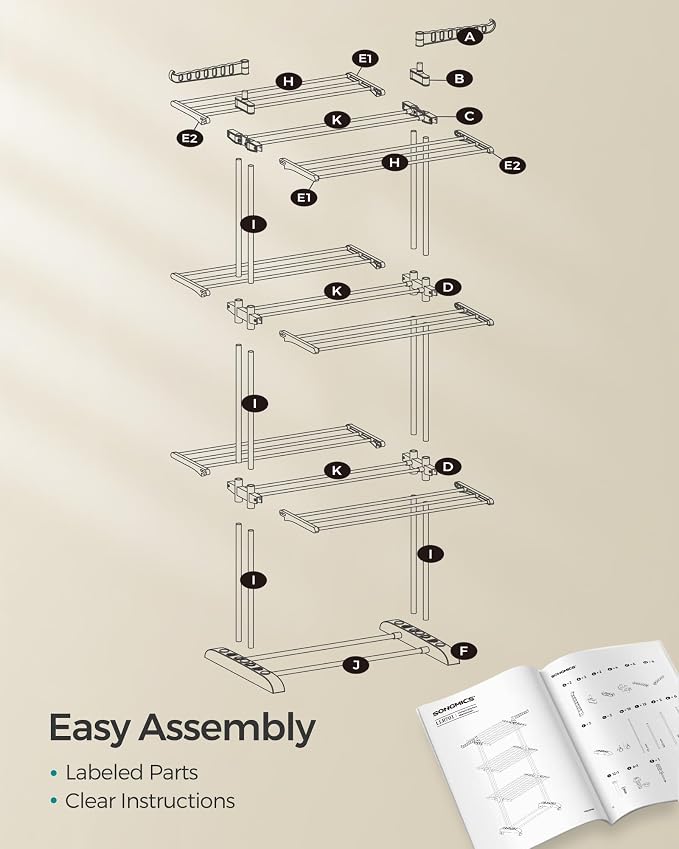 SONGMICS Clothes Drying Rack Stand 4-Tier, Foldable Laundry Drying Rack - Image 8