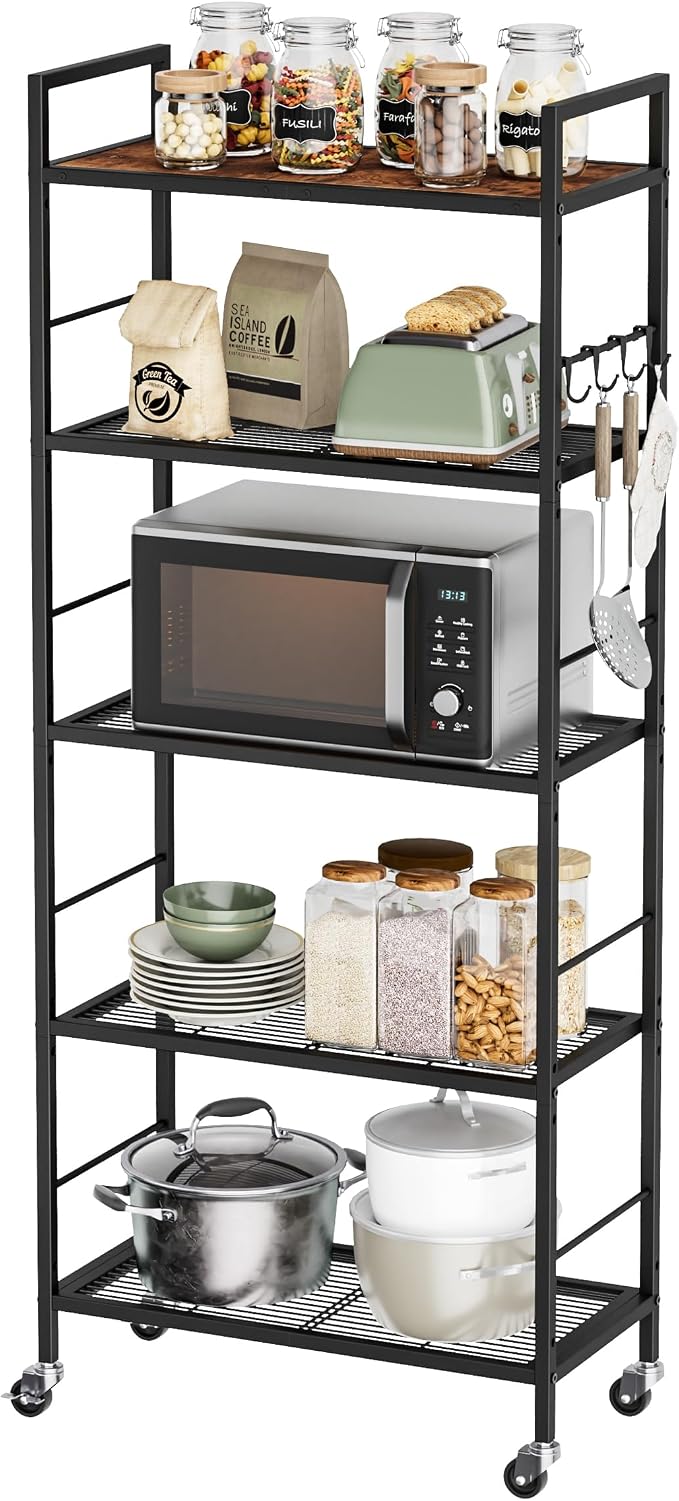 5-Tier Metal Storage Rack with Industrial Wheels, Mesh Shelving Unit with - Image 9