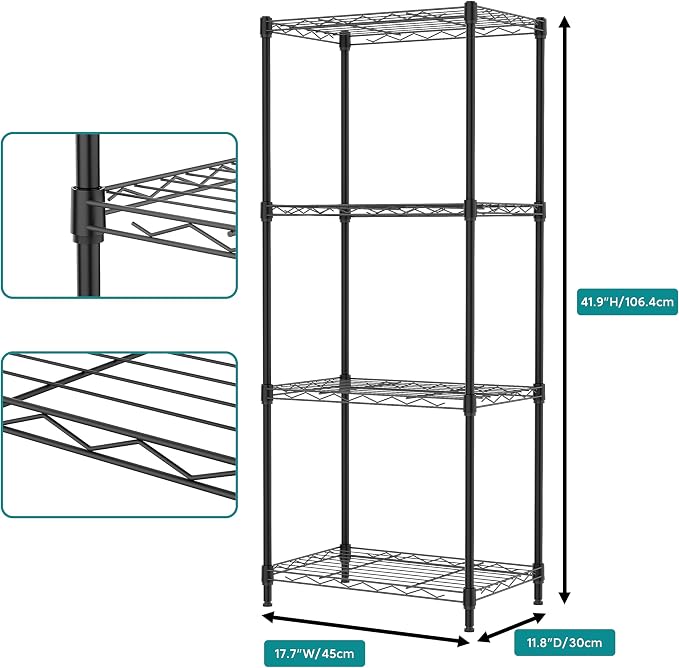 IZEUK 4 Tier Metal Wire Shelf Unit, Living Room or Laundry Room, 17.7" W x - Image 3