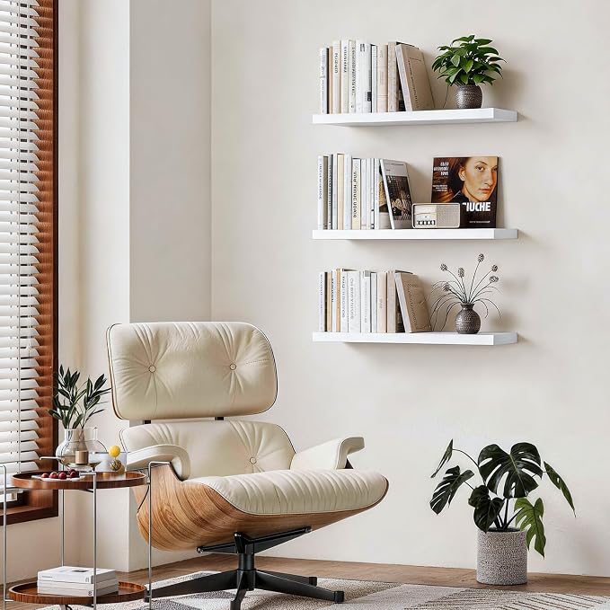 BAYKA White Floating Shelves for Wall, 22.5 Inches Wall Mounted Rustic Wood - Image 2