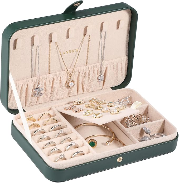 LANDICI Small Jewelry Box for Women Girls, PU Leather Travel Jewelry Organizer by LANDICI