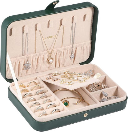 LANDICI Small Jewelry Box for Women Girls, PU Leather Travel Jewelry Organizer by LANDICI