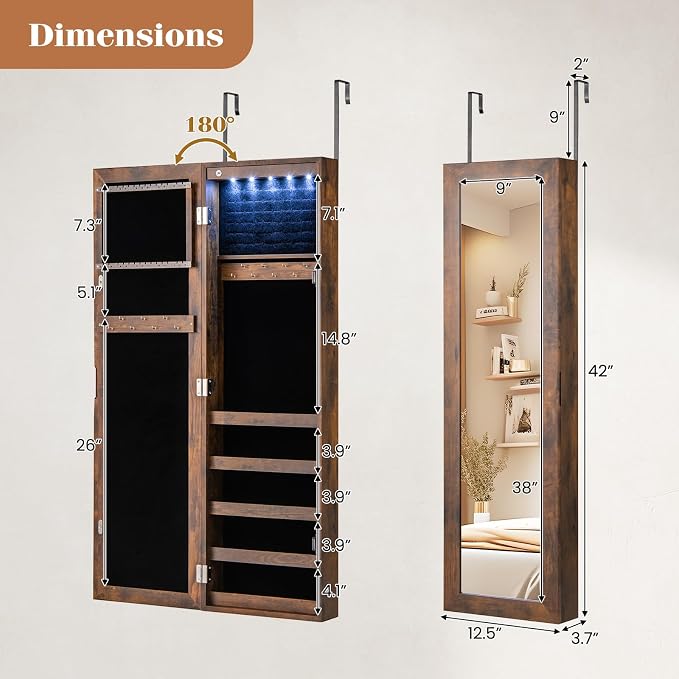 Giantex Wall or Door Mounted Jewelry Cabinet - Image 7