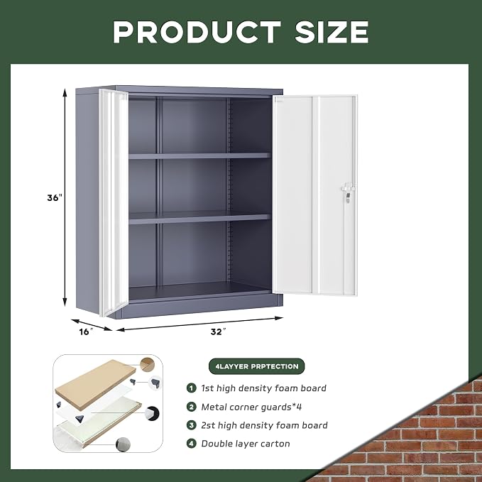 Greenvelly Metal Storage Cabinet, Lockable Storage Cabinets - Image 2