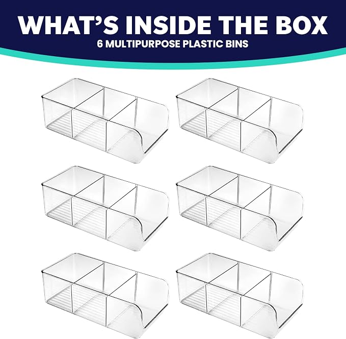 ELTOW 6-Pack Snack Organizer, 3-Compartment Plastic Bins - Image 2