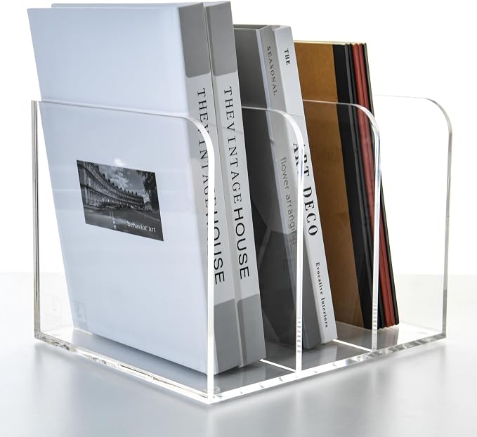 3 Vertical Compartments Clear Acrylic Magazine & File Holder – Multipurpose - Image 4
