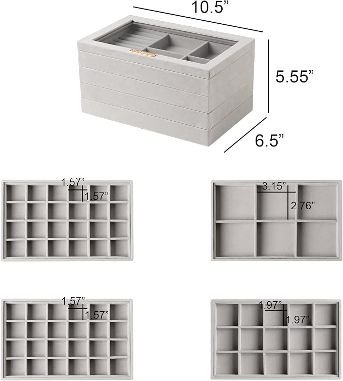 Frebeauty Stackable Jewelry Trays, Removable Glass Lid, Drawer Inserts - Image 3