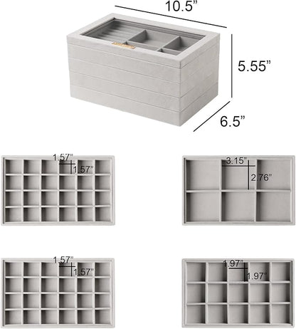 Frebeauty Stackable Jewelry Trays, Removable Glass Lid, Drawer Inserts - Image 3