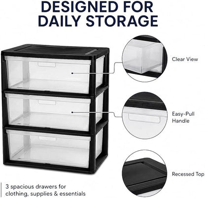 3 Drawer Plastic Storage Tower Wide Organizer - Image 4
