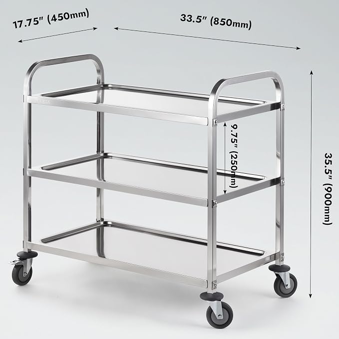 CURTA Stainless Steel Serving Trolley, Rolling Casters Brake Wheel, Commercial - Image 5