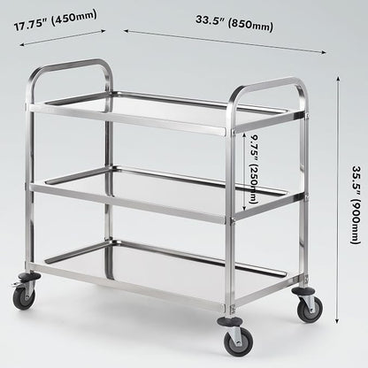 CURTA Stainless Steel Serving Trolley, Rolling Casters Brake Wheel, Commercial - Image 5