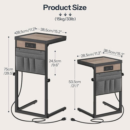 HOOBRO C-Shaped End Table with Charging Station, 29.5” Adjustable Height Side - Image 9