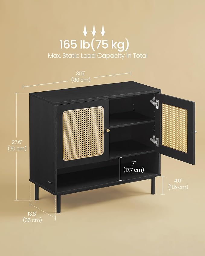 VASAGLE Natural Rattan 3-Tier Shoe Cabinet, 16 Pair Shoe Storage Cabinet - Image 3