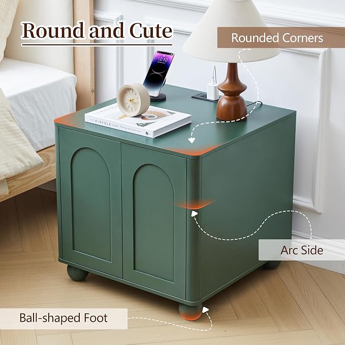 Bed Side Table Set of 2 with Charging Station, Mid Century Modern Nightstand - Image 5
