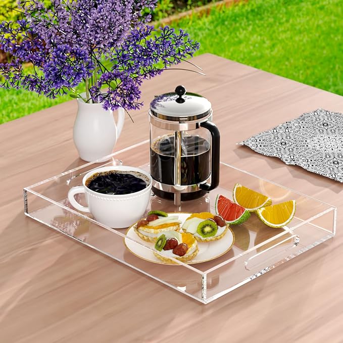NIUBEE Clear Serving Tray 12x16 Inches -Spill Proof- Acrylic Decorative Tray - Image 3