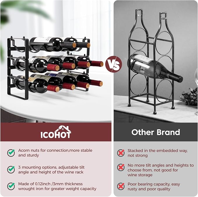 Stackable Wine Rack Countertop, Sturdy Bottle Holder Freestanding - Image 9