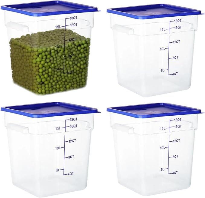 4 Pack Food Storage Containers, 18 Quart Square Commercial Food Containers by BIEAMA