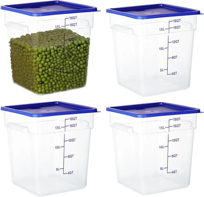 4 Pack Food Storage Containers, 18 Quart Square Commercial Food Containers by BIEAMA