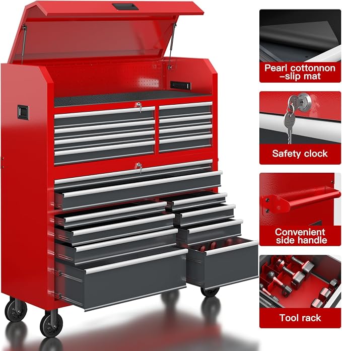LARBANKE 60'' Rolling Tool Chest Combo, 18-Drawer Heavy Duty Steel Tool Cabinet - Image 6